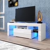 51''L Flat Screen TV Stand LED RGB Lights Cabinet Gaming Console with 1 Big Storage Drawer and 5 Shef(2 Glass Shelf Include)