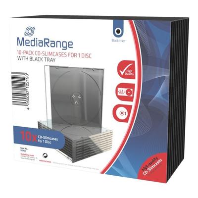 10er-Pack CD-Leerhüllen schmal schwarz, MediaRange, 14x12.4x0.52 cm