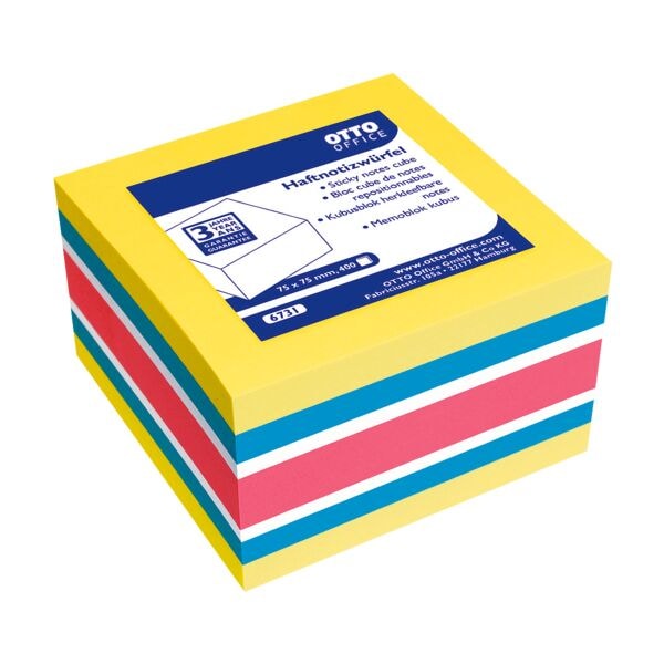 OTTO Office Haftnotizwürfel 4-farbig 75x75 mm 400 Blatt gelb, 7.5x7.5 cm Image