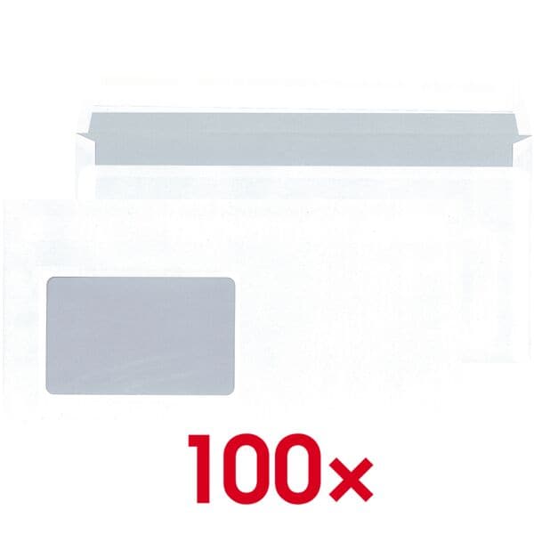 Mailmedia Briefumschläge DL mit Fenster und Haftklebung 100 Stück weiß, 22x11 cm Image