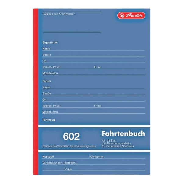 Herlitz Fahrtenbuch »602«, A5 hoch weiß, 14.8x21 cm Image