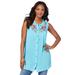 Plus Size Women's Sleeveless Embroidered Angelina Tunic by Roaman's in Ocean Folk Embroidery (Size 28 W)