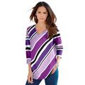 Plus Size Women's Diagonal Stripe V-Neck Tee by Roaman's in Purple Magenta Multi (Size 5X) Shirt