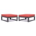 LeisureMod Chelsea Outdoor Patio Black Aluminum Ottomans With Cushions Set Of 2 in Red - LeisureMod CSO30R2