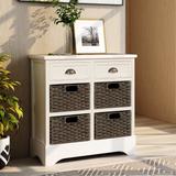 Living Room Storage Cabinet Console Table with Drawers and Baskets