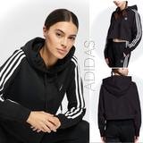 Adidas Tops | Hp Adidas Primegreen Essentials Comfort Fleece Cropped 3-Stripes Hoodie | Color: Black/White | Size: Various