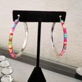 Anthropologie Jewelry | Anthropologie Boho Multicolor Beaded Hoops New | Color: Orange/Pink | Size: Os