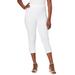 Plus Size Women's Stretch Cotton Cuff-Button Capri Legging by Jessica London in White (Size S)
