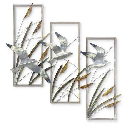 Seagulls and Sea Oats Wall Sculptures Silver Set o...