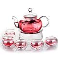 Flowering Tea Pot Glass Teapot and Cup Set 600ml Borosilicate Glass Teapot with Infuser, Loose Leaf Teapot with Tea Warmer for Tea and Coffee Stovetop Safe