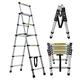 5+6 Steps Ladder Stair Ladder Telescopic Ladder Multi-Purpose Folding Aluminium Telescoping Ladder Extendable Portable Convenient for Household Daily Hobbies with EN131 & CE Standard (1.63M/5.5FT)
