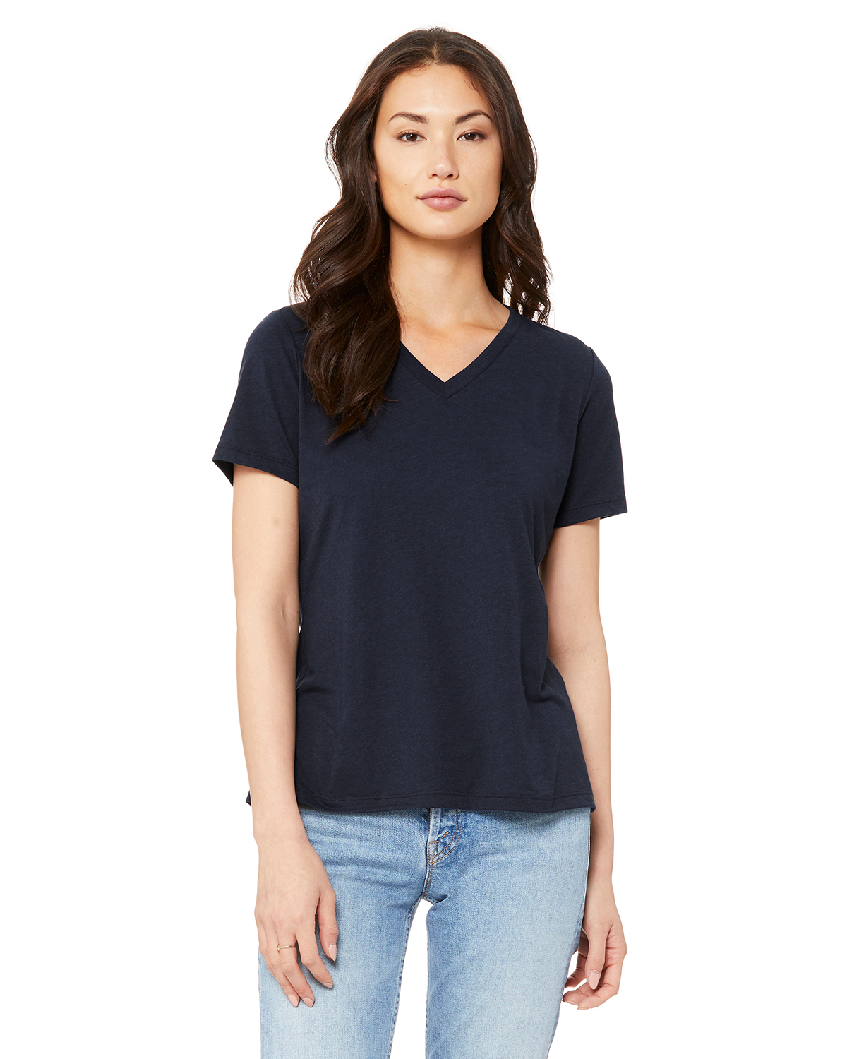 Bella + Canvas 6415 Women's Relaxed Triblend V-Neck T-Shirt in Solid Navy Blue size Medium