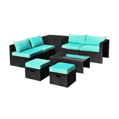 Costway 8 Pieces Patio Rattan Storage Table Furniture Set-Turquoise