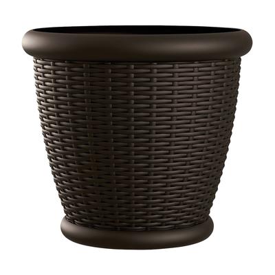 Suncast Willow 18 Inch Diameter Resin Decorative Wicker Patio Planter Pot, Java - 3.15