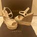 Gucci Shoes | Gucci Beige Guccissima Suede Peep Toe Espadrille Wedge | Color: Brown/Tan | Size: 34.5