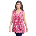 Plus Size Women's Swing Ultimate Tank by Roaman's in Pink Burst Tropical Leaves (Size 22/24) Top