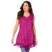 Plus Size Women's Embroidered Acid Wash Tank by Roaman's in Purple Magenta (Size 42 W)