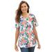 Plus Size Women's Perfect Printed Short-Sleeve V-Neck Tee by Woman Within in White Multi Pretty Tropicana (Size L) Shirt