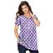 Plus Size Women's Short-Sleeve V-Neck Ultimate Tunic by Roaman's in Purple Orchid Tie Dye Medallion (Size L) Long T-Shirt Tee