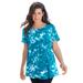 Plus Size Women's Swing Ultimate Tee with Keyhole Back by Roaman's in Teal Acid Tie Dye (Size L) Short Sleeve T-Shirt