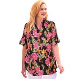 Plus Size Women's Pintucked Button Down Gauze Shirt by Woman Within in Black Multi Fun Floral (Size 1X)