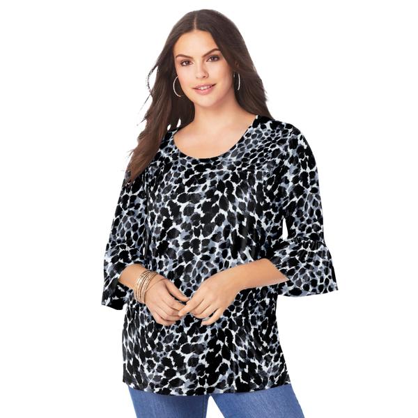plus-size-womens-bell-sleeve-ultimate-tee-by-roamans-in-black-textured-animal--size-14-16--shirt/