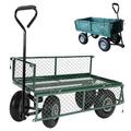 Garden TRAILER Cart Pull Along Trolley Heavy Duty Green Mesh Utility Gardeners Wagon, Removable Folding Sides, Pneumatic Tyres, Outdoor Cart for Gardening, Festivals, Camping 200Kg Loading