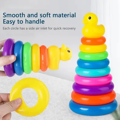 AdTosYellow-Tour de canard empilable pour enfants jouets de jeu de baignoire pour tout-petits