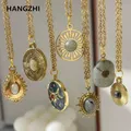 HangZhi-Collier à breloques en émail gris étoile ronde soleil charbon naturel bijoux de