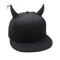 Casquette de Baseball en Coton Noir pour Homme et Femme Chapeau Hip-Hop Punk Corne Snapback avec