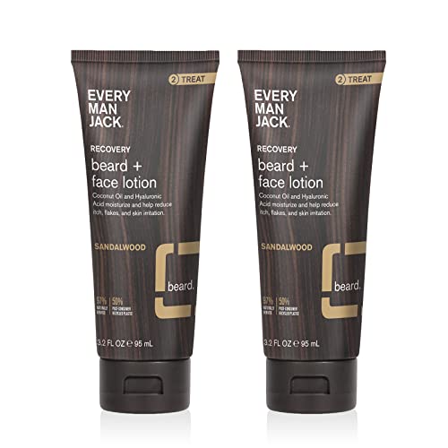 Every Man Jack Recovery Beard + Face Lotion for Men - with a Warm Sandalwood Scent 3.2 oz
