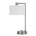 Latitude Run® 22" Silver Table Lamp w/ USB & Outlet Metal/Fabric in Gray/White | 22 H x 10.5 W x 10.5 D in | Wayfair