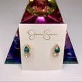 Jessica Simpson Jewelry | Jessica Simpson Green Jewel With White Crystal Drop Jewel Gold Tone Earrings. | Color: Gold/Green | Size: Os