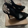 Gucci Shoes | Gucci Open Toe Suede Pumps With Rhinestones | Color: Black/Silver | Size: 8.5
