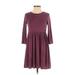 American Eagle Outfitters Casual Dress - A-Line Crew Neck 3/4 sleeves: Burgundy Print Dresses - Women's Size X-Small