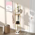 unho Metal Coat Rack Stand: Heavy Duty Clothes Hanger Hall Tree with 3 Storage Shelves 9 Hooks and Marble Base Hat Handbag Hanger for Hallway Entryway Bedroom Office 172.5cm Tall Gold