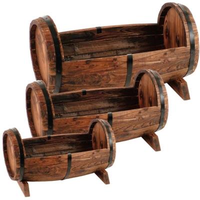 Buri - Holz-Pflanzfässer 3er-Set Blumentopf Pflanzkasten Pflanzschale Blumenkasten Deko Image