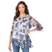 Plus Size Women's Starburst Crochet Sweater by Roaman's in Evening Blue Tie Dye (Size M)