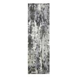 Shahbanu Rugs Charcoal Gray Persian Knot Modern Abstract Design Wool Silk Denser Weave Hand Knotted Runner Rug (2'6" x 8'3")
