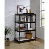 Decmus Metal Frame Bookshelf, Natural & Black Finish, with Adjustable Shelves 4 Tier Shelf & Openwork Engraving Design