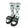 Men's ISlide White Boston Celtics Pattern Socks & Slide Sandals Bundle