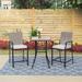 3-Piece Patio Set Rattan Chair Back Cushioned High Bar stool & Wood-look High Table