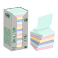 Post-it Recycling Notes Assorted Colours, Pack of 16 Pads, 100 Sheets per Pad, 76 mm x 76 mm, Green, Pink, Blue, Yellow - Self-stick notes made from 100% recycled paper