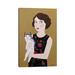 East Urban Home Woman in Rose Dress w/ Cat by Sally B - Wrapped Canvas Painting Canvas in Black/Green/Yellow | 12 H x 8 W x 0.75 D in | Wayfair