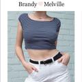 Brandy Melville Tops | Brandy Melville Ellery Striped Blue And White Off The Shoulder Crop Top One Size | Color: Blue/White | Size: S