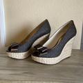 Michael Kors Shoes | Michael Kors Meg Signature Peep Toe Wedge Size 8 | Color: Brown | Size: 8