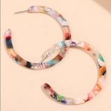 Anthropologie Jewelry | Last! Multi Marble Resin Drop Hoop Earrings Stud Huggie | Color: Gold/Purple | Size: Os
