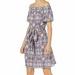 Michael Kors Dresses | Michael Michael Kors Womens Printed Tie Waist Casual Dress Medium Off Shoulder | Color: Gray | Size: M