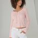 Lucky Brand Lace Up Long Sleeve Top - Women's Clothing Long Sleeve Tee Shirt Tops in Silver Pink, Size 2XL