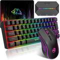 HXSJ V700 Gaming Keyboard and Mouse Combos with Gaming Adapter,60% Ultra Compact Wired Keyboard,61 Keys TKL Layout,RGB Backlit,Gaming Optical Sensor Mouse,LED Lights,Up to 3600DPI,for PC,Mac-Black